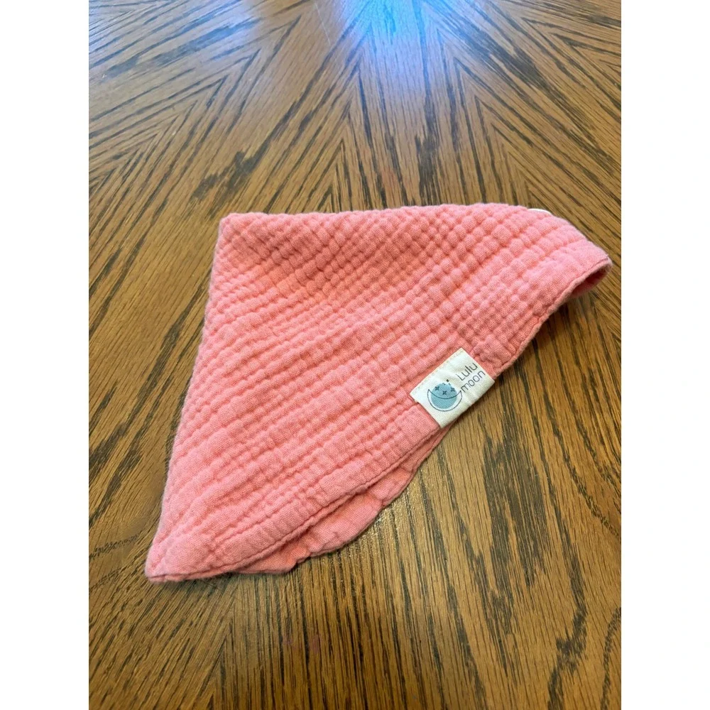 Lulu Moon Bandana Bib Kids OS Pink Muslin Cotton Gauze Snap Closure Drool Bib